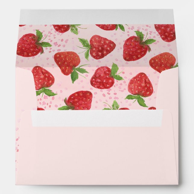 Berry Sweet Strawberry Red Pink Baby Shower Envelope (Back (Bottom))