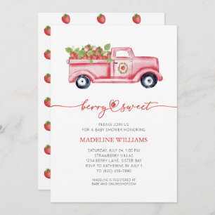 Berry Sweet Strawberry Red Truck Baby Shower Invitation