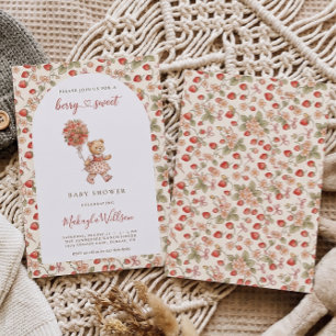 Berry Sweet Strawberry Teddy Bear Girl Baby Shower Invitation