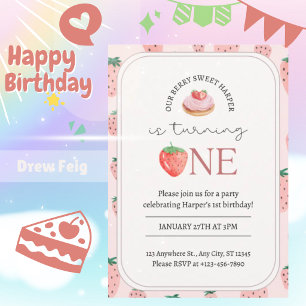 Berry Sweet Strawberry Theme 1st Birthday Invitati Invitation