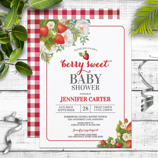 Berry Sweet Strawberry Theme Baby Shower Invitation (Creator Uploaded)