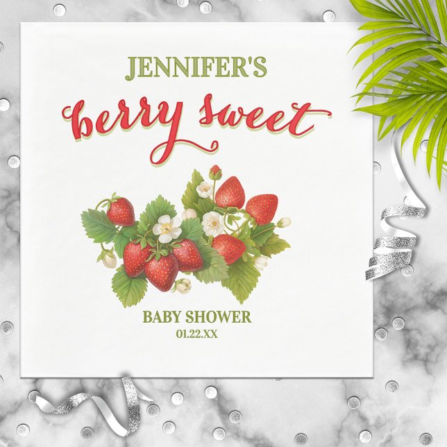Berry Sweet Strawberry Theme Baby Shower Napkin (Creator Uploaded)
