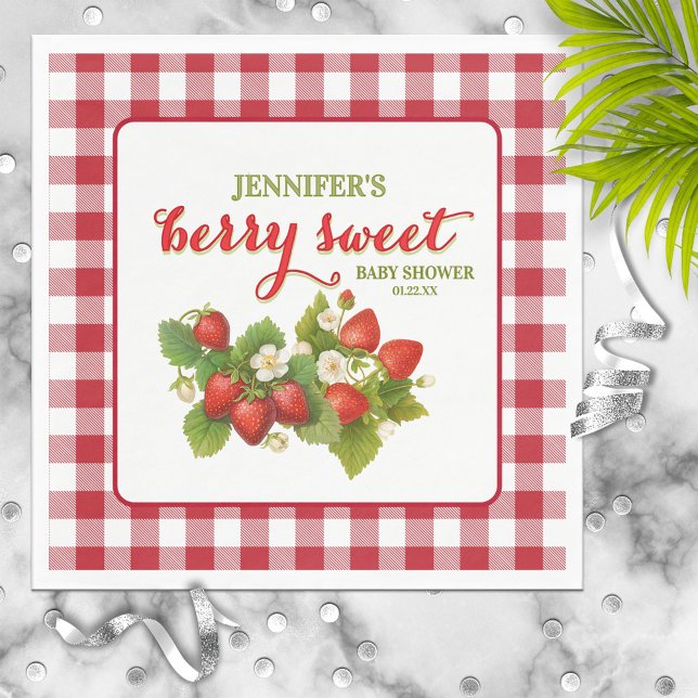 Berry Sweet Strawberry Theme Baby Shower Napkin (Creator Uploaded)