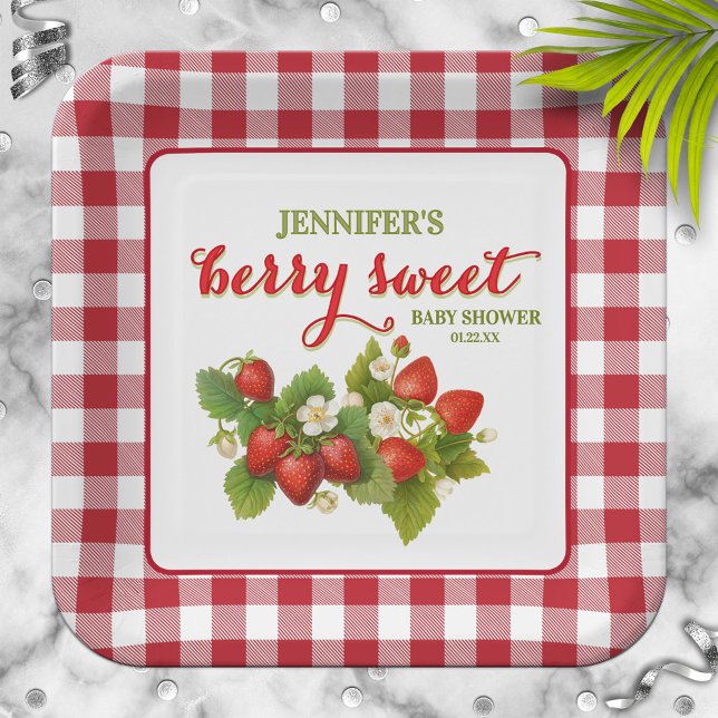 Berry Sweet Strawberry Theme Baby Shower Paper Plate (Creator Uploaded)