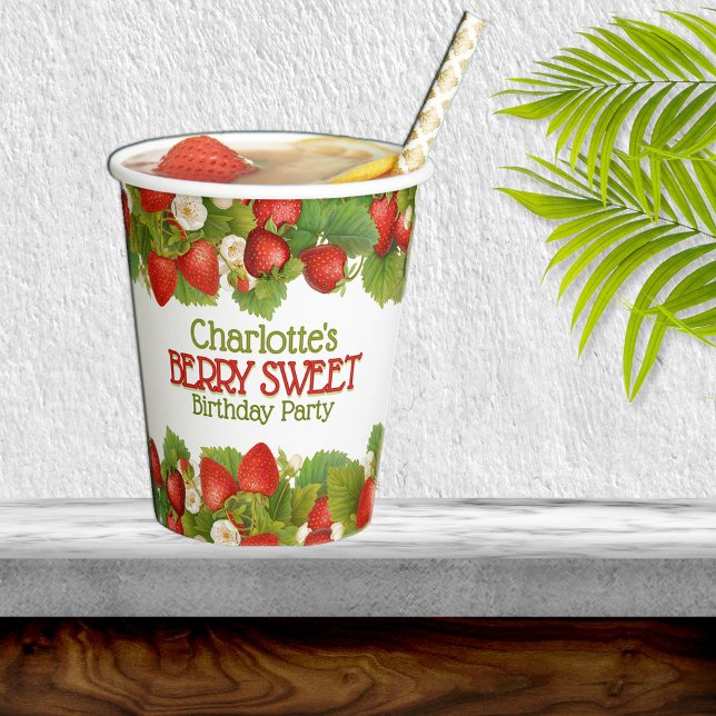 Berry Sweet Strawberry Theme Birthday Party Paper Cups (Creator Uploaded)