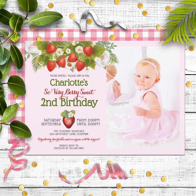 Berry Sweet Strawberry Theme Girl's Birthday Invitation (Creator Uploaded)