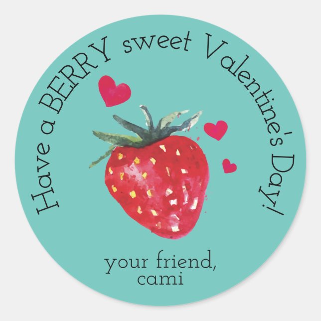 Berry Sweet Strawberry Valentine Sticker (Front)