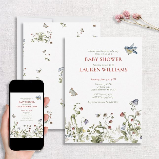 Berry Sweet Strawberry Watercolor Baby Shower Invitation (Creator Uploaded)