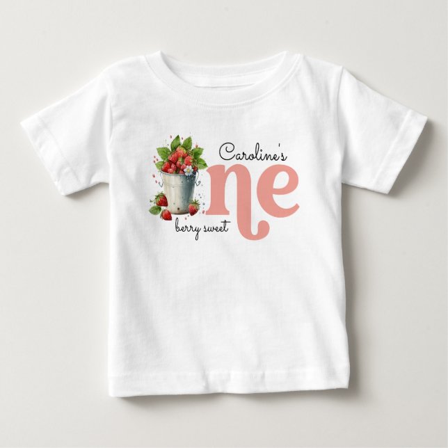 Berry Sweet Strawbery Baby Girl 1st Birthday Party Baby T-Shirt (Front)