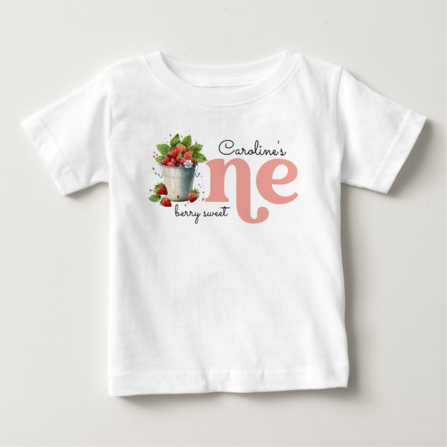 Berry Sweet Strawbery Baby Girl 1st Birthday Party T-Shirt (Front)