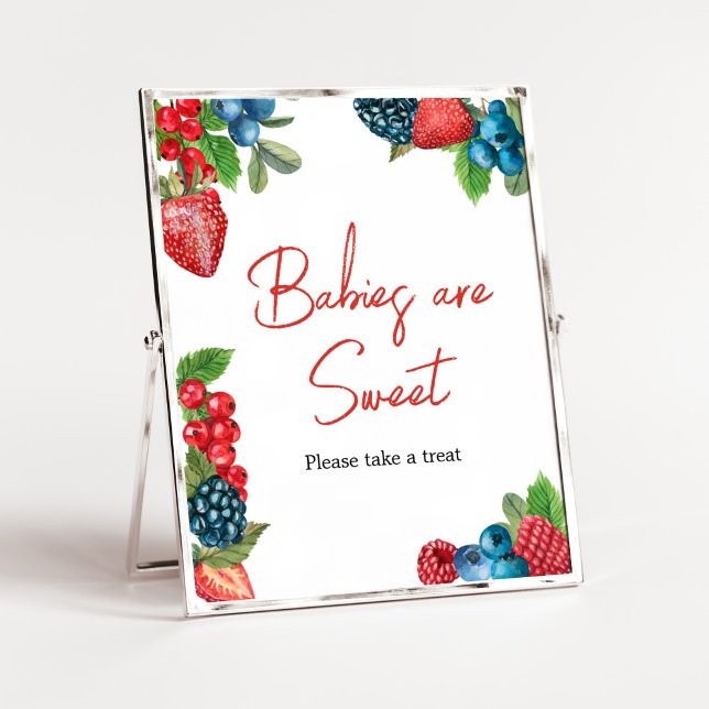 Berry Sweet Summer Baby Shower Babies are Sweet Poster (Red and Blue Berries Baby Shower Babies are Sweet Sign)