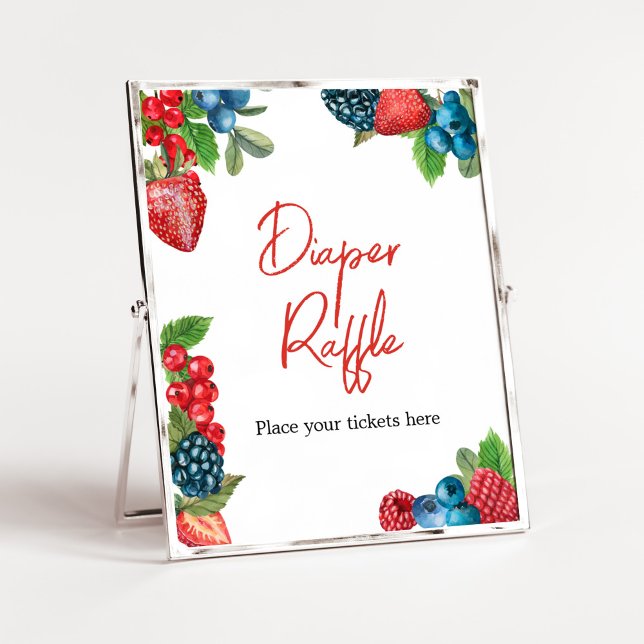 Berry Sweet Summer Baby Shower Diaper Raffle Poster (Red and Blue Berries Baby Shower Diaper Raffle Sign)