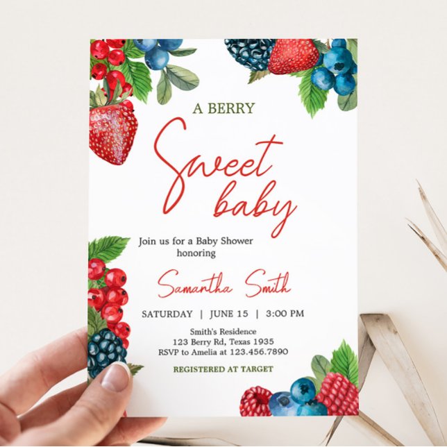 Berry Sweet Summer Baby Shower Invitation (Red and Blue Berries Baby Shower Invitation)