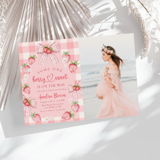 Berry Sweet Summer Strawberry Baby Photo Invitation