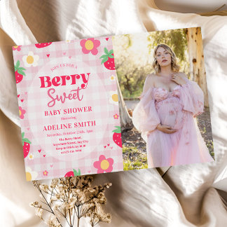 Berry Sweet Summer Strawberry Baby Shower Photo Invitation