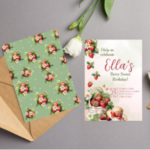 Berry Sweet summer strawberry  Birthday Invitation