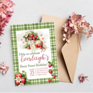 Berry Sweet summer strawberry  Birthday Invitation