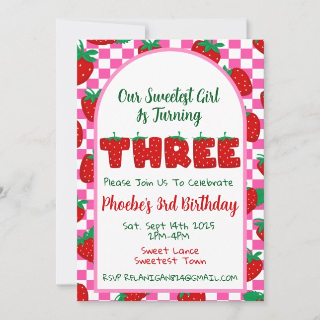 Berry Sweet Third Birthday Party Invitation (Front)