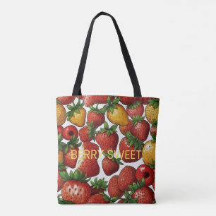 Berry Sweet Vintage Strawberry Fruit Pattern Botan Tote Bag