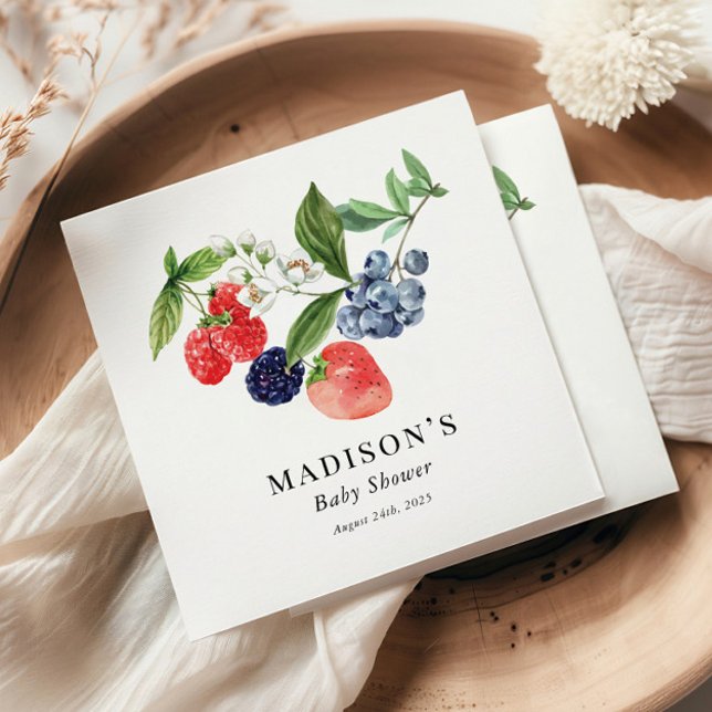 Berry Sweet Watercolor Red Blue Baby Shower Napkin (Creator Uploaded)