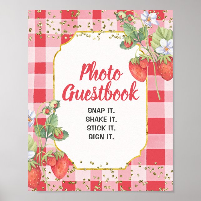 Berry Sweet Watercolor Strawberry Photo Guestbook (Front)