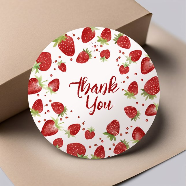 Berry Sweet Watercolor Strawberry Thank You Classic Round Sticker (Creator Uploaded)