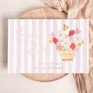 Berry Sweet Whimsical Stripes Baby Shower Guest Book