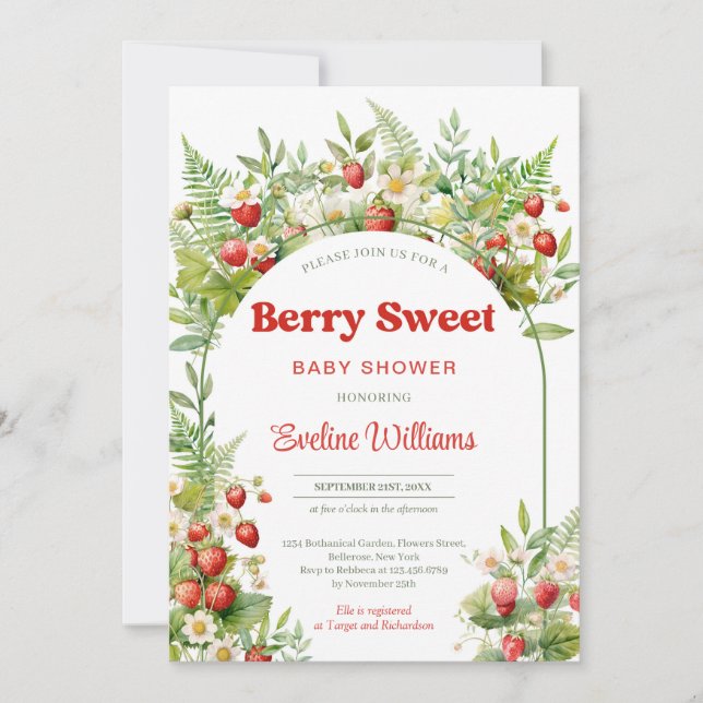 Berry Sweet Wild Strawberry Woodland Leaves Invitation (Front)