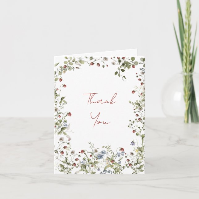 Berry Sweet Wildflower Watercolor Shower Thank You Card (Front)