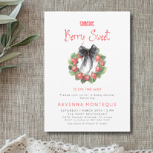 Berry Sweet Wreath Strawberry Bow Baby Shower  Invitation
