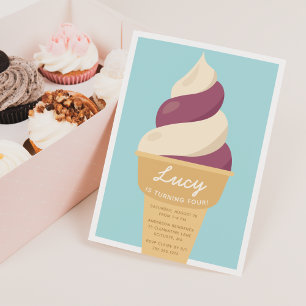 Berry Swirl Ice Cream Cone Kids Birthday Party Invitation
