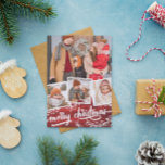 Berry Twig Red Wood Photo Collage Merry Christmas Holiday Card<br><div class="desc">Double sided Christmas photo card with a photo collage of four photos - one larger and three smaller in square white frames - against red wood grain. Merry Christmas is written in a bold script and surrounded with berry twigs. On the back, add a Christmas greeting along with your names....</div>