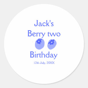 Berry two birthday blue berry add name date kids r classic round sticker