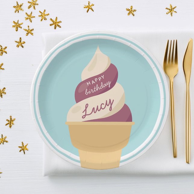 Berry Vanilla Swirl Ice Cream Kids Birthday Party Paper Plate (Creator Uploaded)