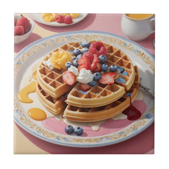 Berry Waffle Breakfast Plate Ceramic Tile (Front)