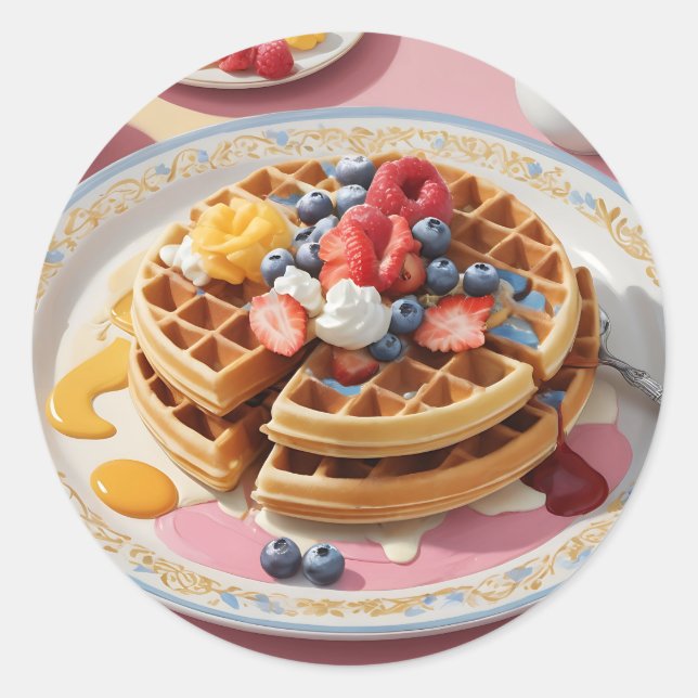 Berry Waffle Breakfast Plate Classic Round Sticker (Front)