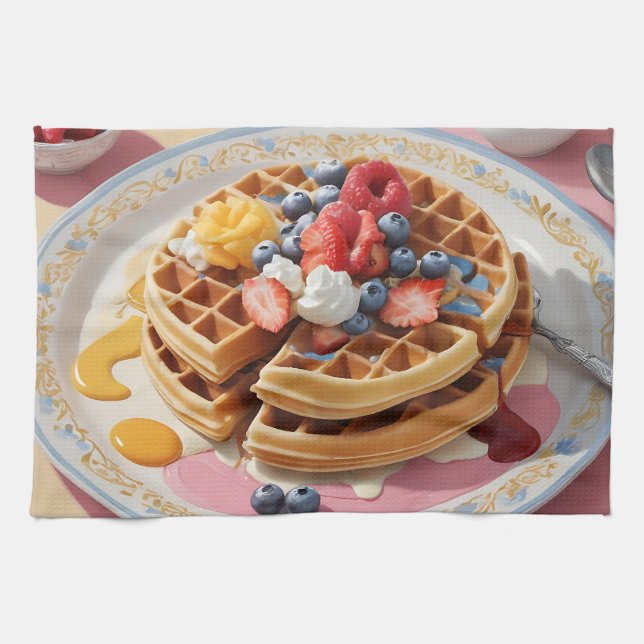 Berry Waffle Breakfast Plate Tea Towel (Horizontal)