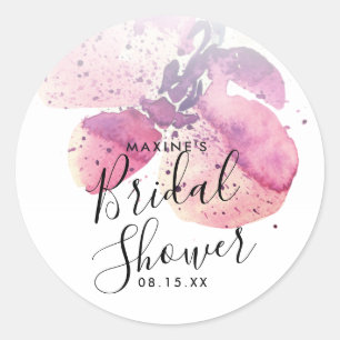 Berry Watercolor Orchid Bridal Shower Favour Classic Round Sticker
