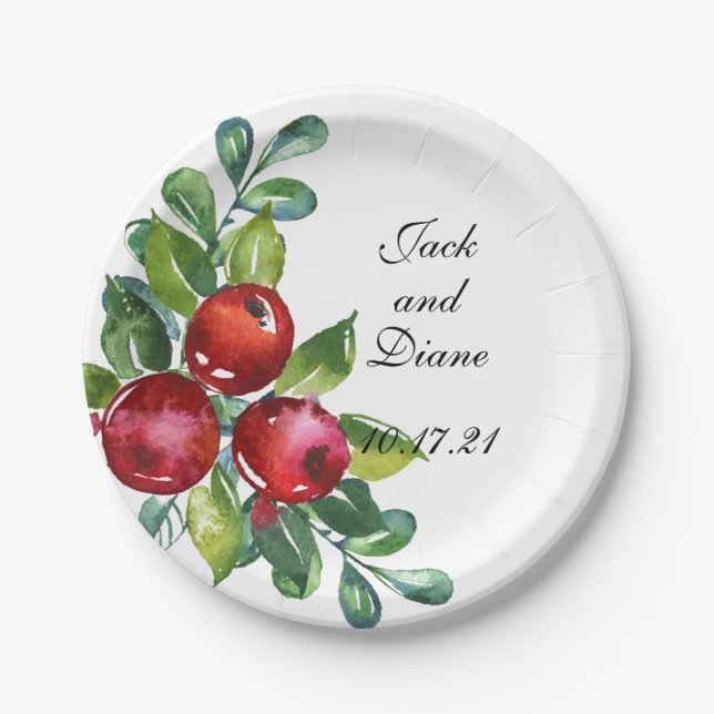 Berry Watercolor Stems Paper Plate (Front)