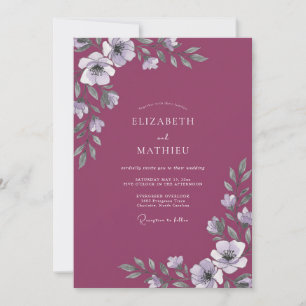 Berry White Magnolia Wedding Invitation