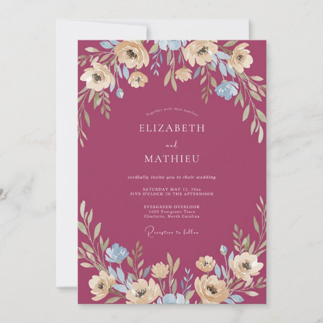 Berry Wildflower Painted Wedding Invitation (Front)