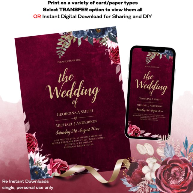 Berry Wine Floral Wedding  Invitation (Creator Uploaded)