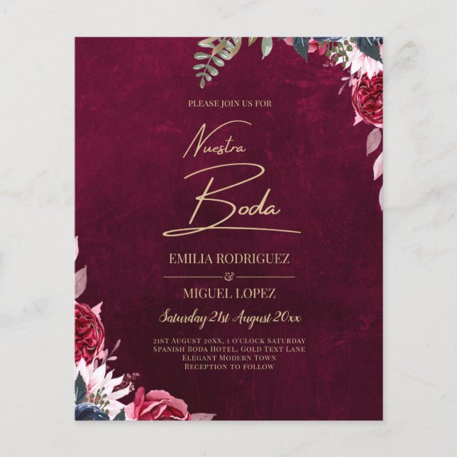 Berry Wine Navy Blue Floral Wedding Winter Fall Flyer (Front)