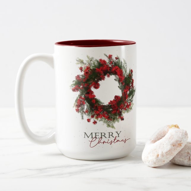 Berry Wreath Merry Christmas Mug (With Donut)