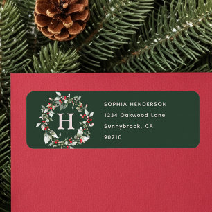 Berry Wreath Monogram Green Return Address Label