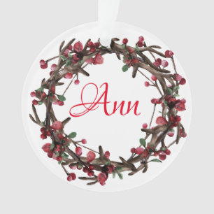 Berry wreath monogram personalise Rudolph deer Ornament