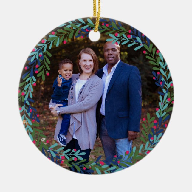 Berry Wreath Our First Christmas In New Home Ceramic Ornament (Front)