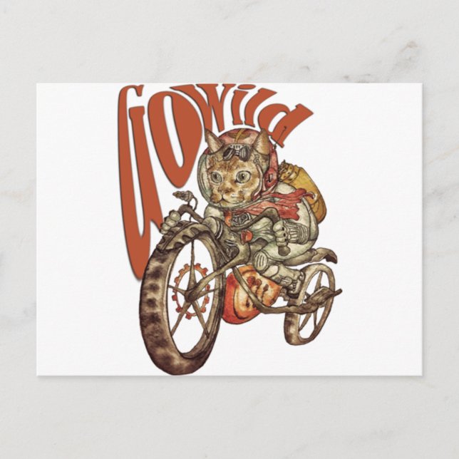 Berserk Steampunk Motorcycle Cat Go Wild T-Shirt.p Postcard (Front)