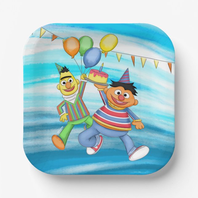 Bert and Ernie Birthday Balloons Paper Plate (Front)