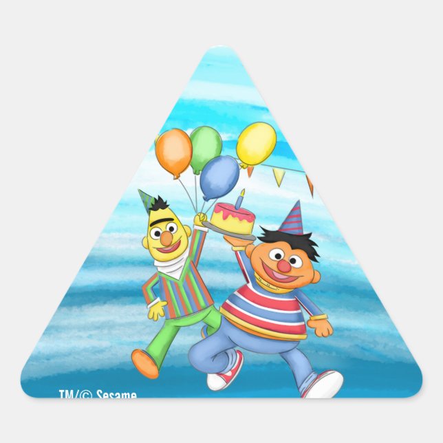 Bert and Ernie Birthday Balloons Triangle Sticker (Front)